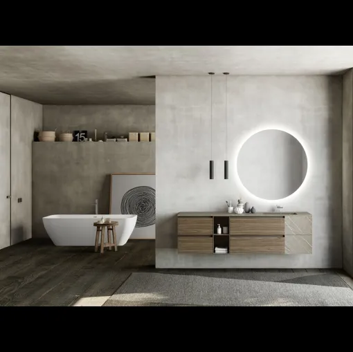 Mobile da Bagno sospeso M2 System 227 in melaminico Noce Canaletto e HPL di Baxar