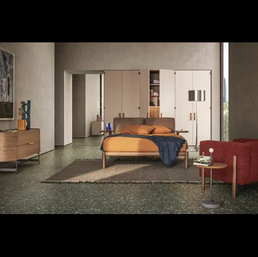 Letto matrimoniale in pelle e legno massello Dioniso di Pianca