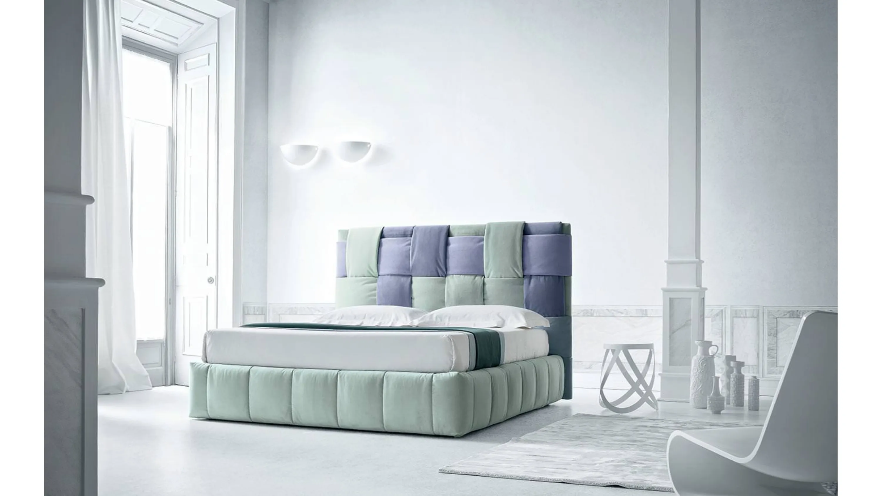 Letto in tessuto morbido con testiera intrecciata Tiffany di Felis